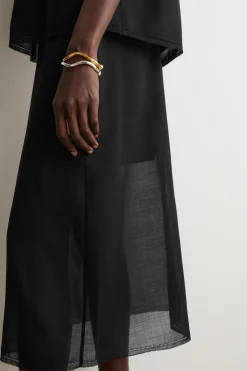 SEMI-SHEER LAYERED WOOL MIDI SKIRT