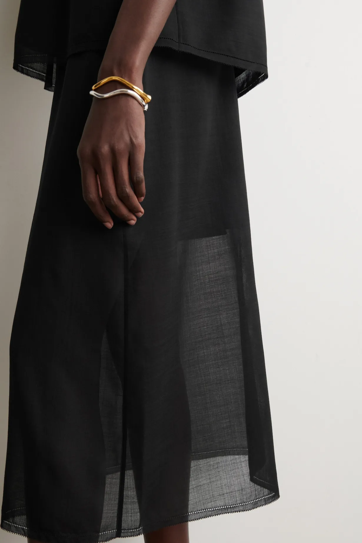 SEMI-SHEER LAYERED WOOL MIDI SKIRT