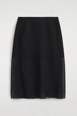 SEMI-SHEER LAYERED WOOL MIDI SKIRT