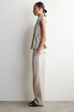 SHAWL-COLLAR BELTED LINEN VEST