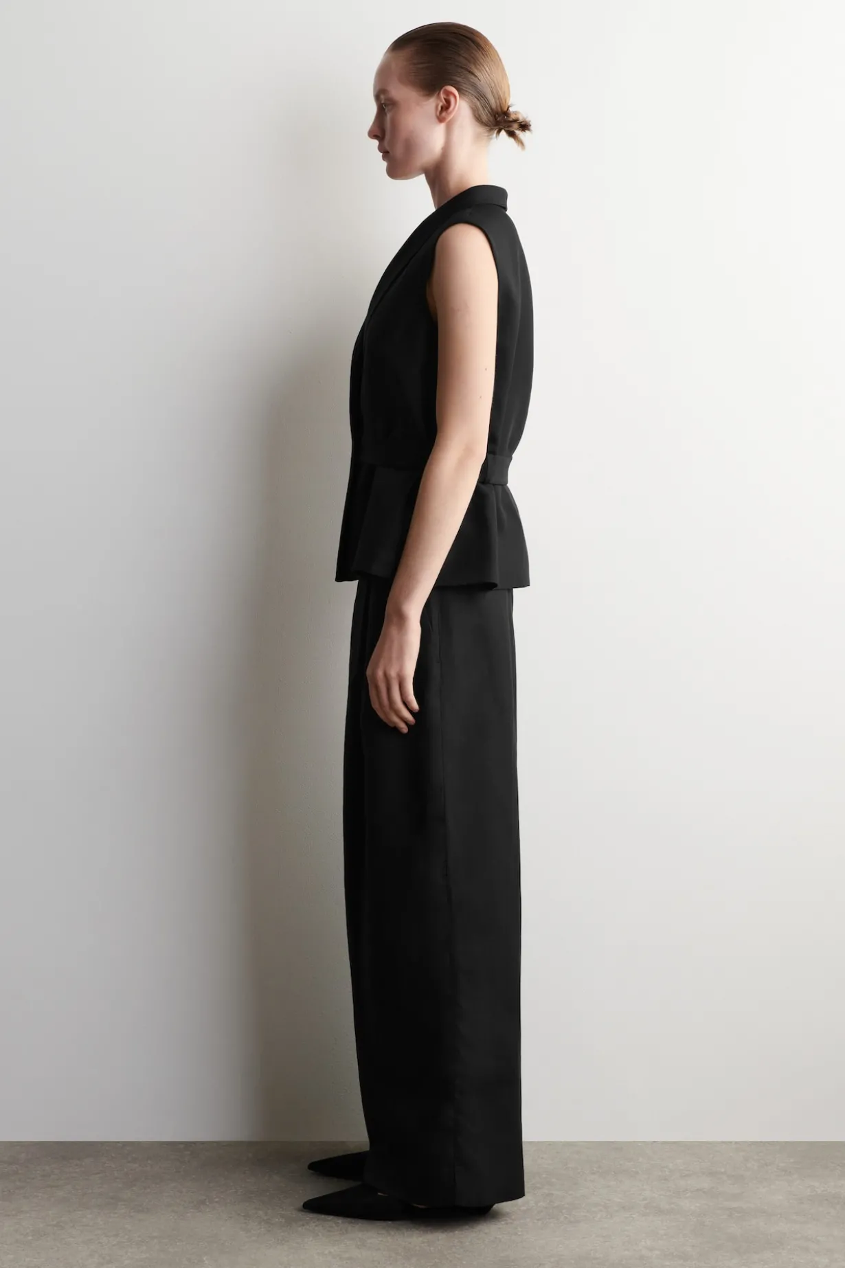 SHAWL-COLLAR BELTED LINEN-BLEND VEST