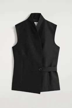 SHAWL-COLLAR BELTED LINEN-BLEND VEST