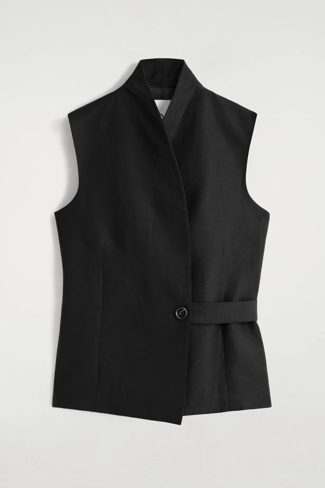 SHAWL-COLLAR BELTED LINEN-BLEND VEST