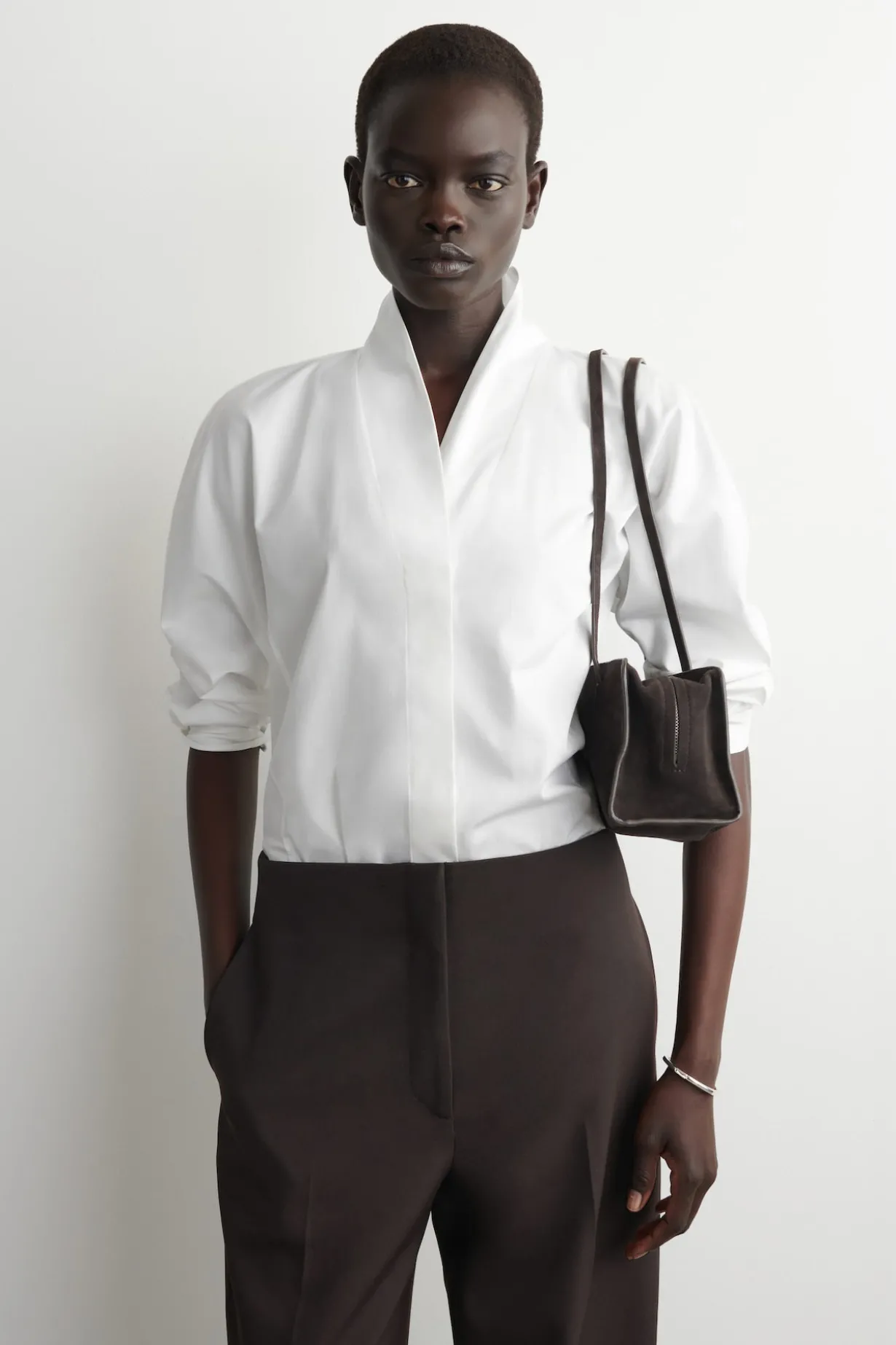 SHAWL-COLLAR COTTON BLOUSE