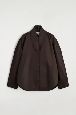 SHAWL-COLLAR COTTON BLOUSE