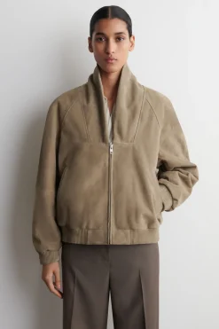 SHAWL-COLLAR SUEDE BOMBER JACKET