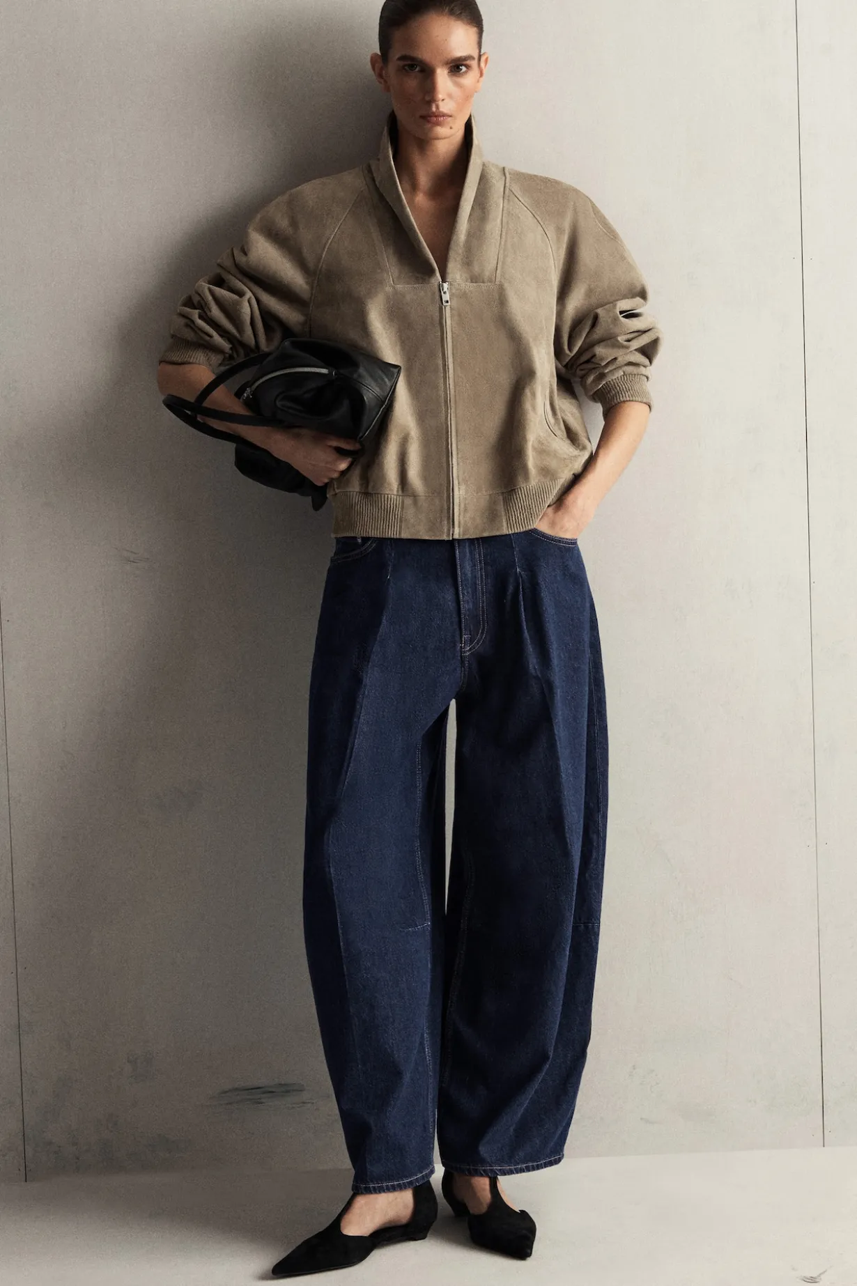 SHAWL-COLLAR SUEDE BOMBER JACKET