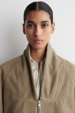 SHAWL-COLLAR SUEDE BOMBER JACKET