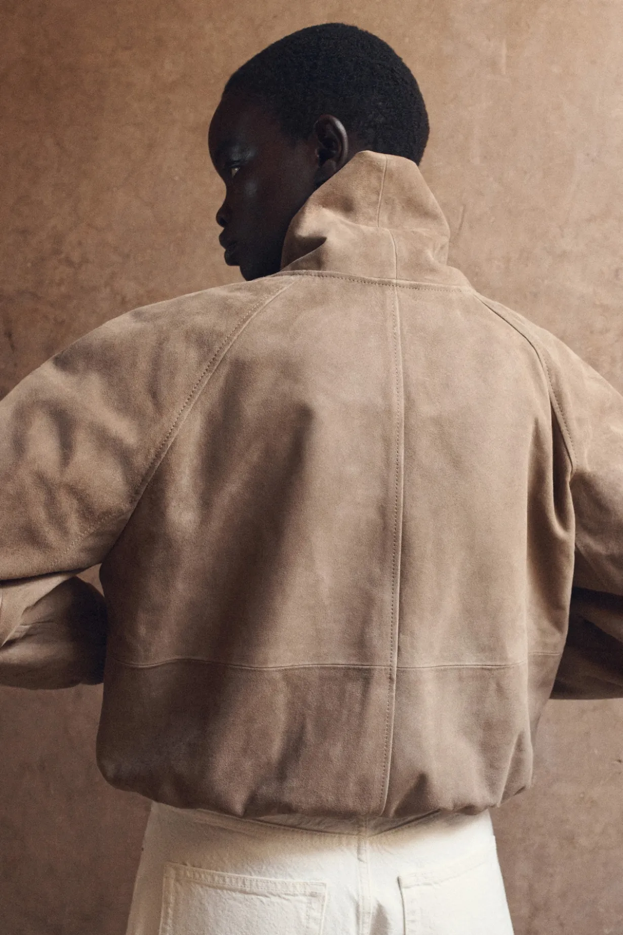 SHAWL-COLLAR SUEDE BOMBER JACKET