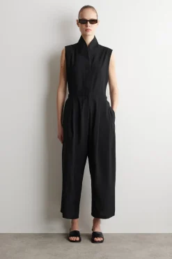 SHAWL-COLLAR UTILITY ROMPER