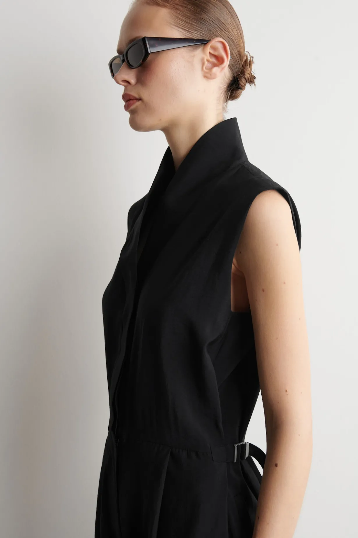 SHAWL-COLLAR UTILITY ROMPER