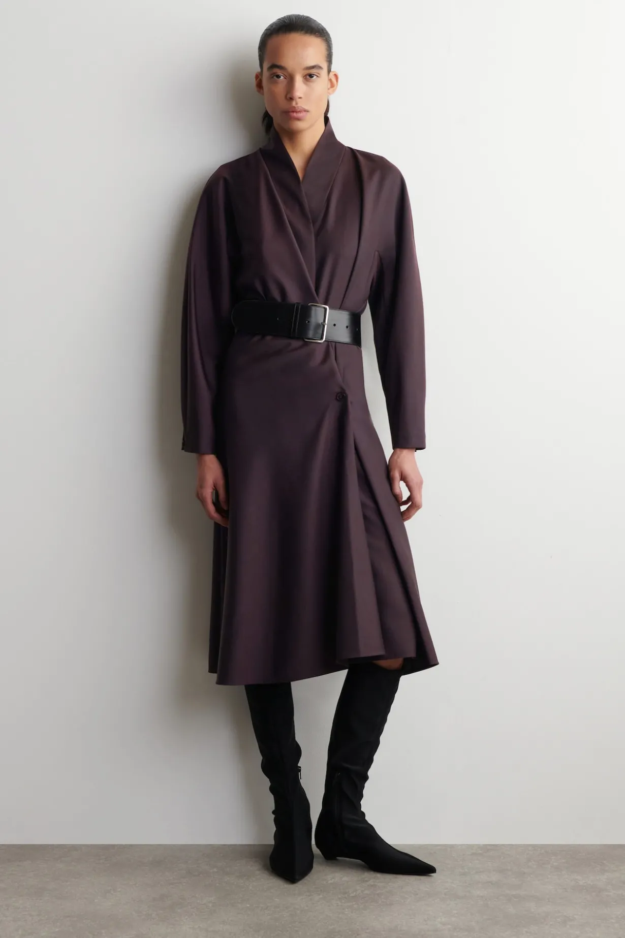SHAWL-COLLAR WOOL WRAP DRESS