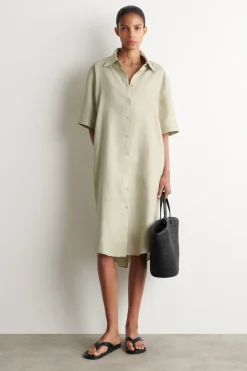 SHORT-SLEEVED LINEN SHIRT DRESS