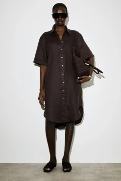 SHORT-SLEEVED LINEN SHIRT DRESS