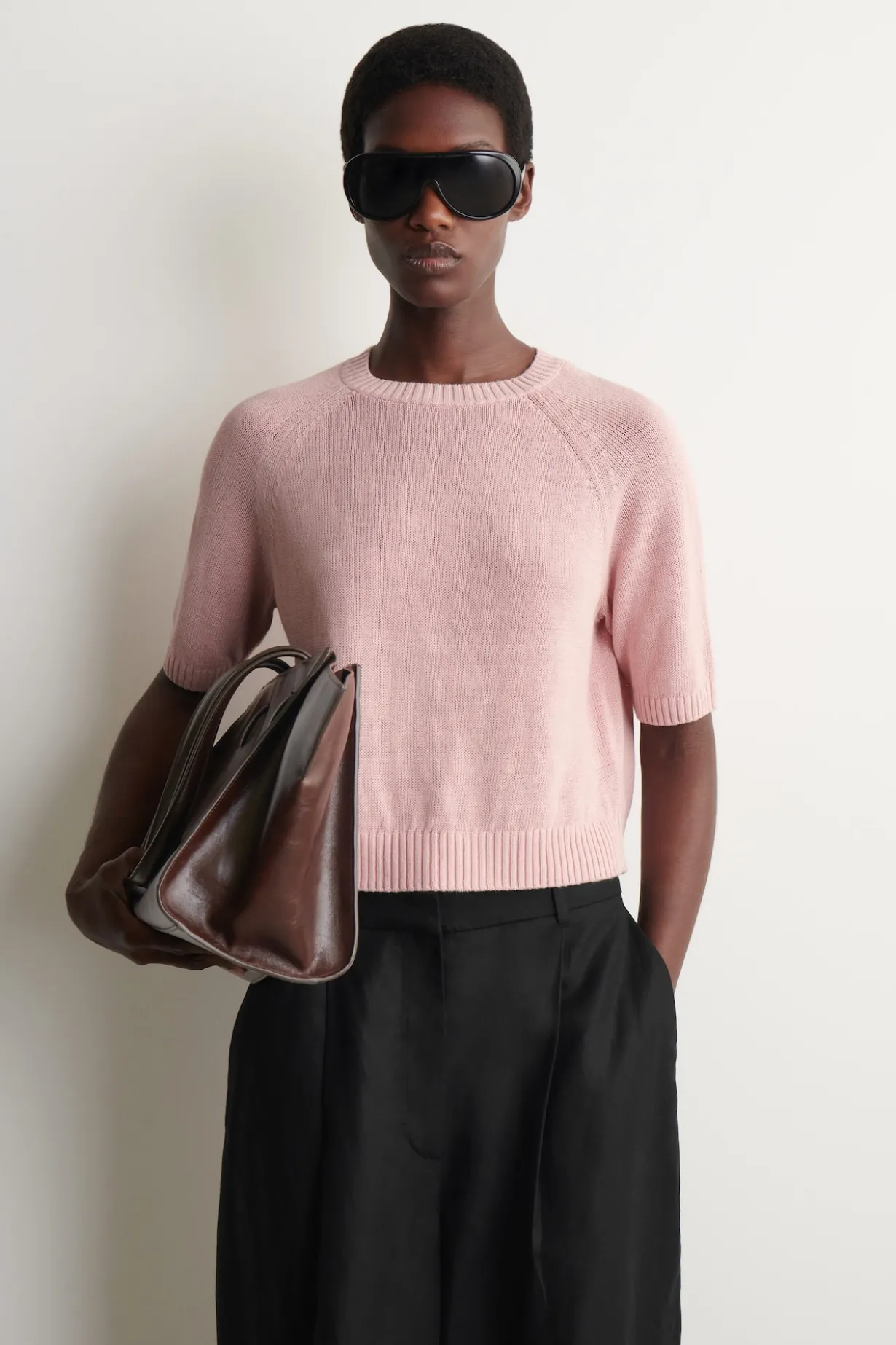 SHRUNKEN KNITTED LINEN T-SHIRT