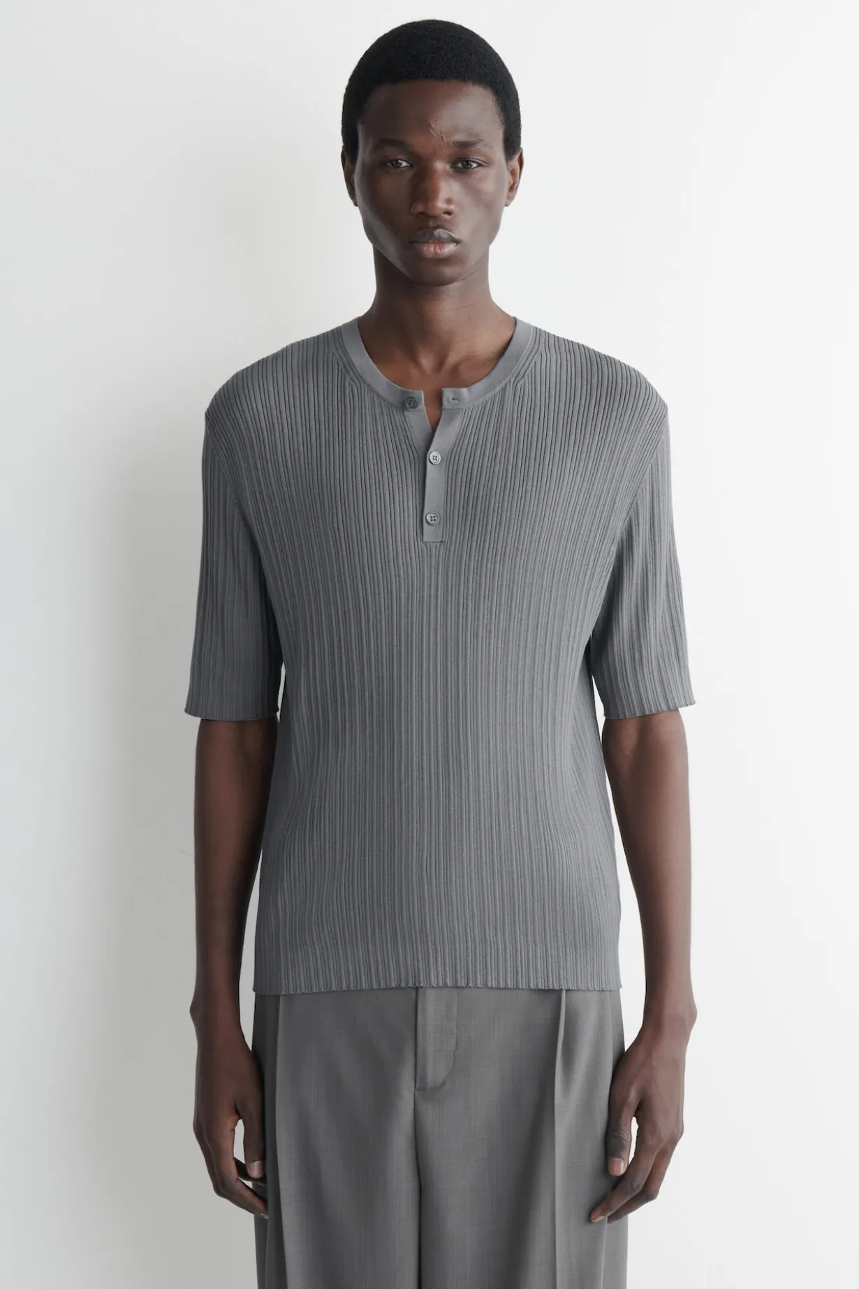 SILK-COTTON HENLEY T-SHIRT