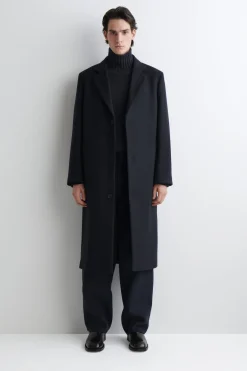 SINGLE-BREASTED WOOL LONG COAT