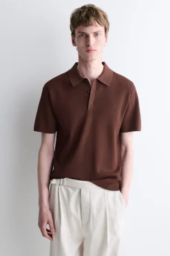 SLIM RIBBED BOUCLÉ-KNIT POLO SHIRT