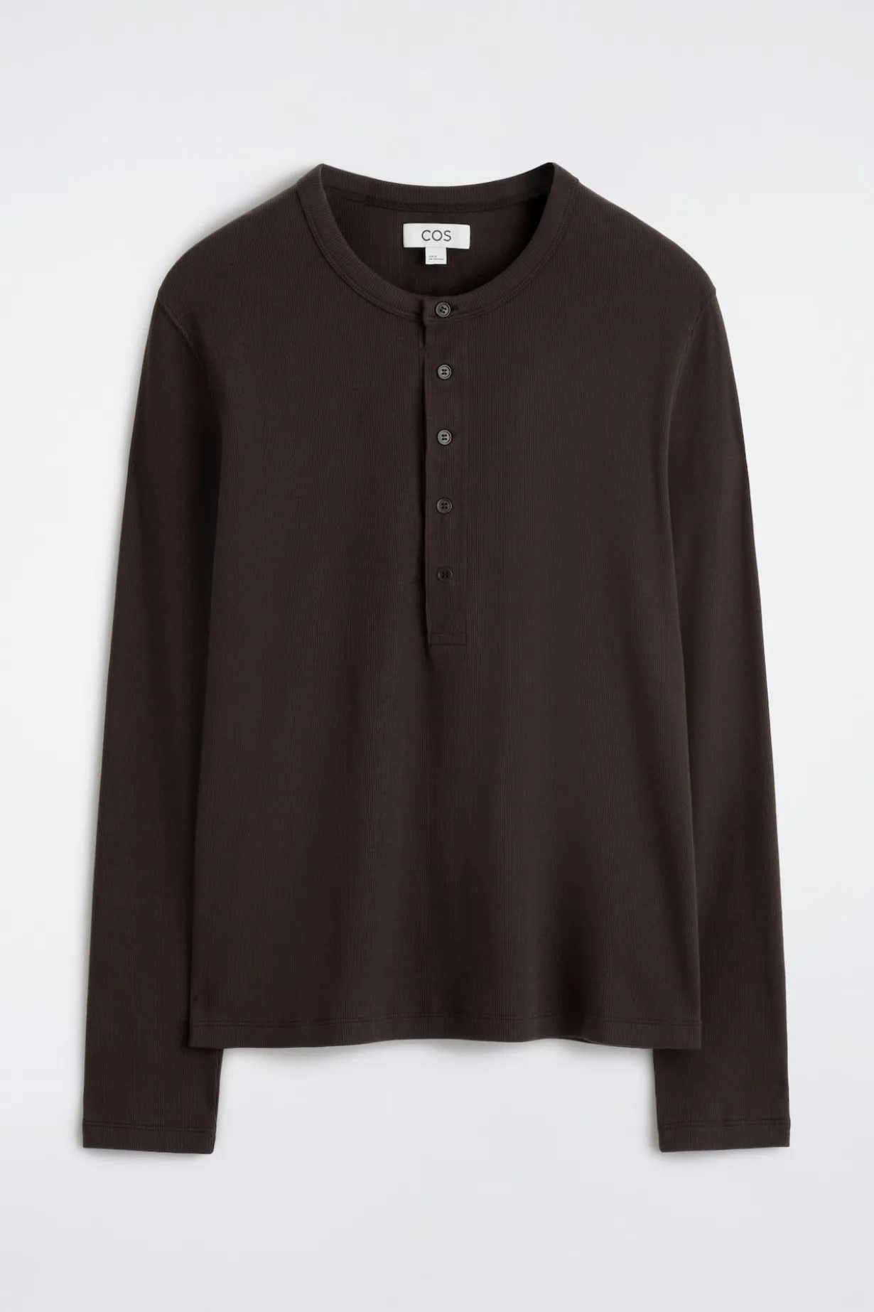 SLIM RIBBED COTTON LONG-SLEEVED HENLEY T-SHIRT