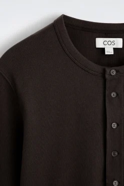 SLIM RIBBED COTTON LONG-SLEEVED HENLEY T-SHIRT
