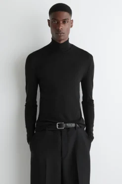 SLIM WOOL-JERSEY ROLLNECK TOP