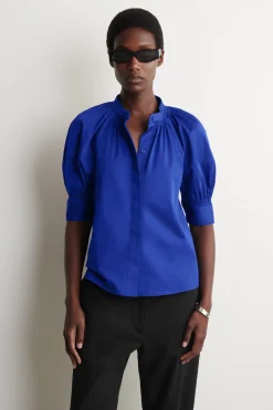 SMOCKED PUFF-SLEEVE BLOUSE
