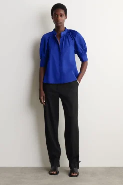 SMOCKED PUFF-SLEEVE BLOUSE