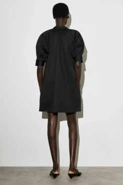 SMOCKED PUFF-SLEEVE SHIRT DRESS
