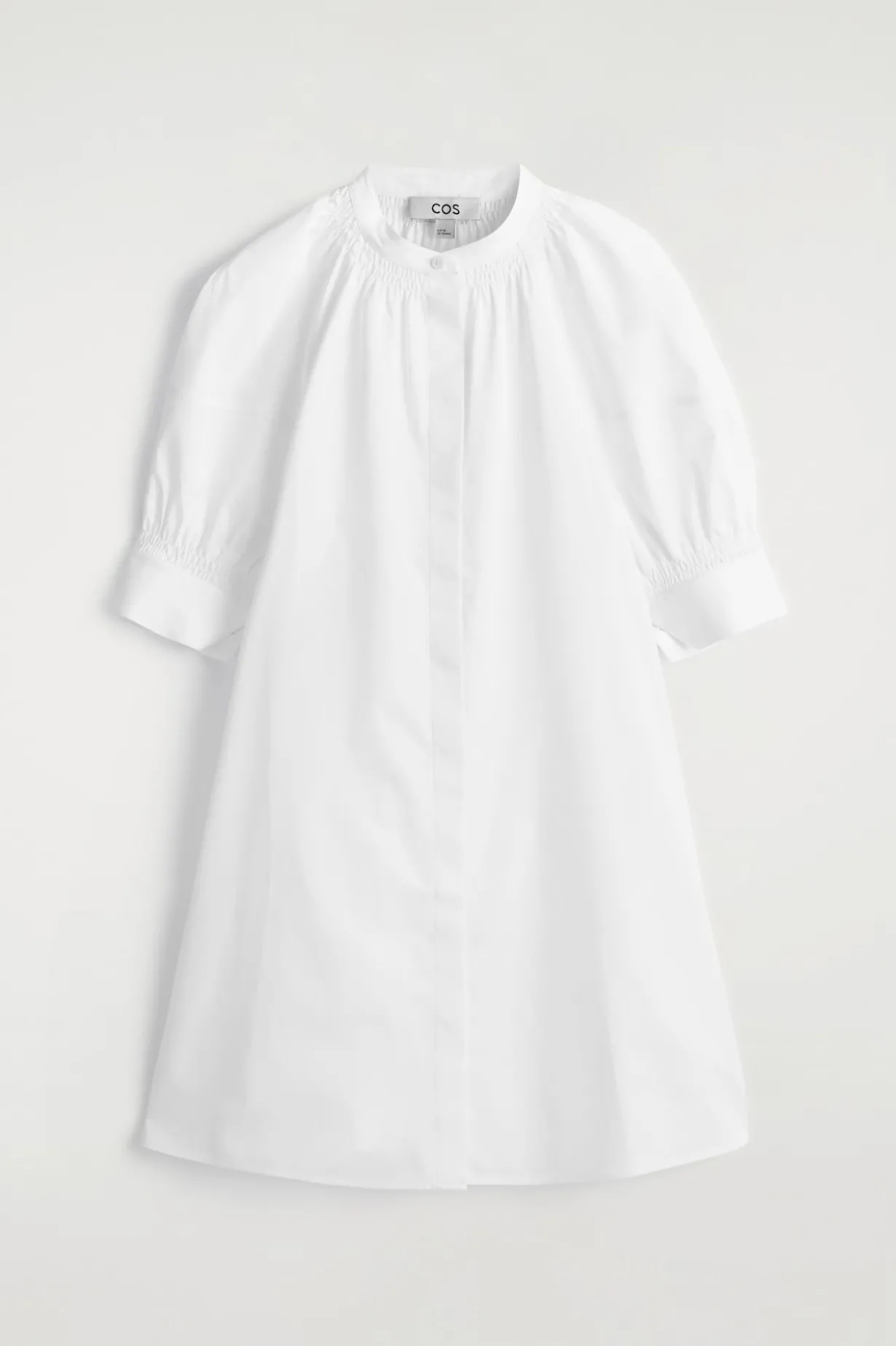SMOCKED PUFF-SLEEVE SHIRT DRESS