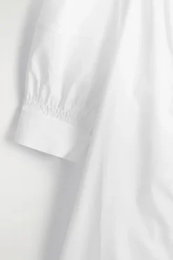 SMOCKED PUFF-SLEEVE SHIRT DRESS
