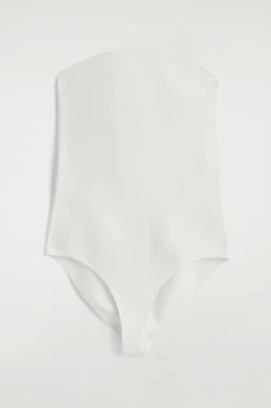 STRAPLESS RIBBED SILK BODYSUIT