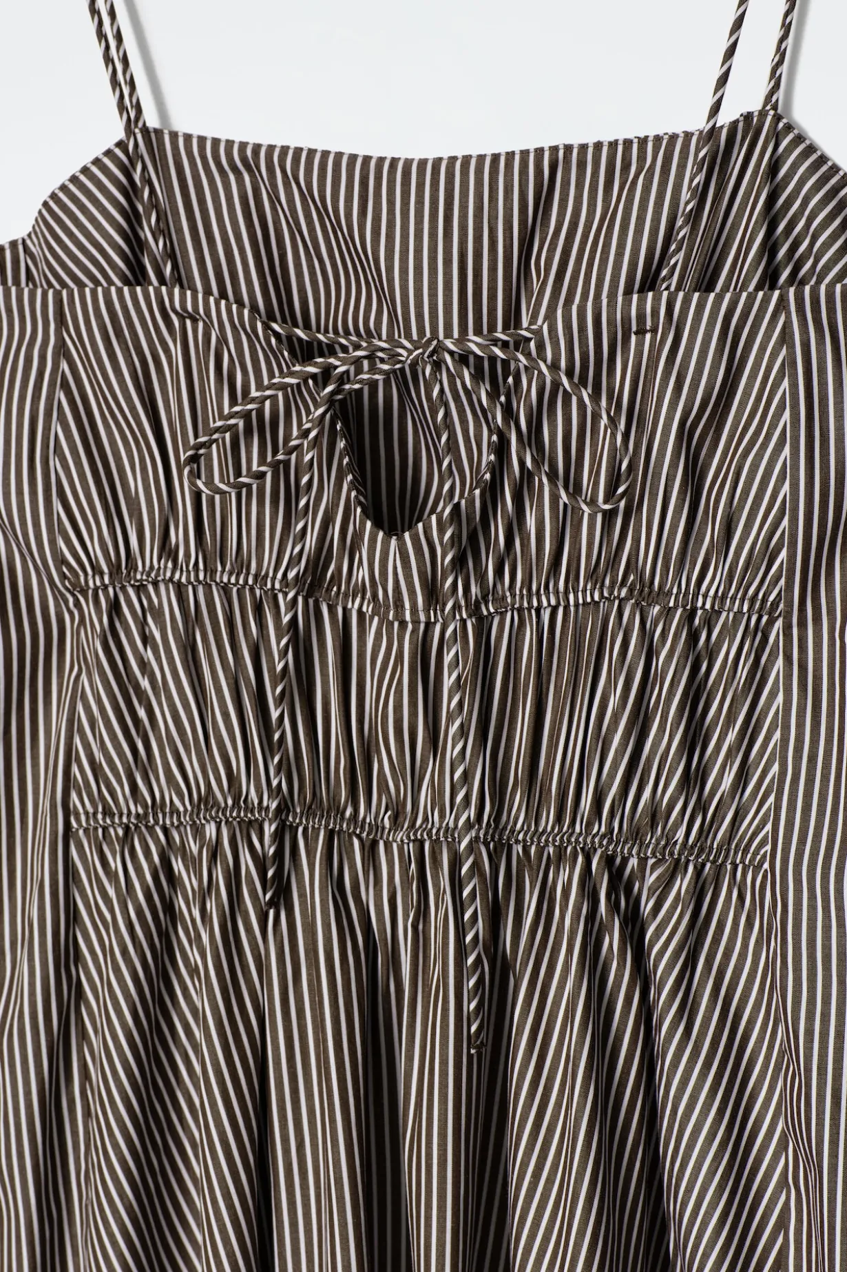 STRIPED GATHERED WAIST MIDI DRESS