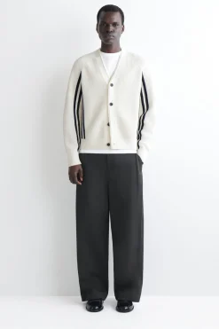 STRIPED OPEN-KNIT COTTON CARDIGAN