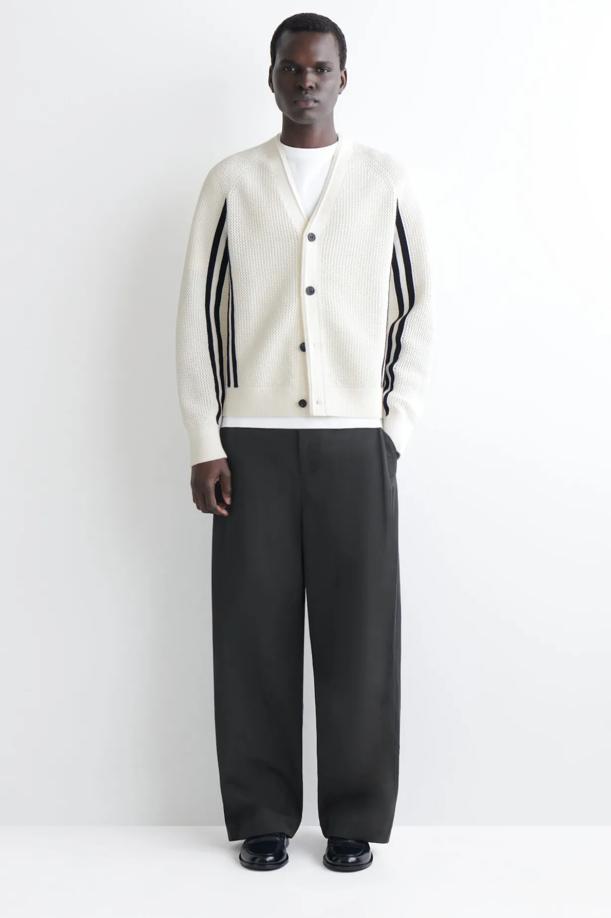 STRIPED OPEN-KNIT COTTON CARDIGAN