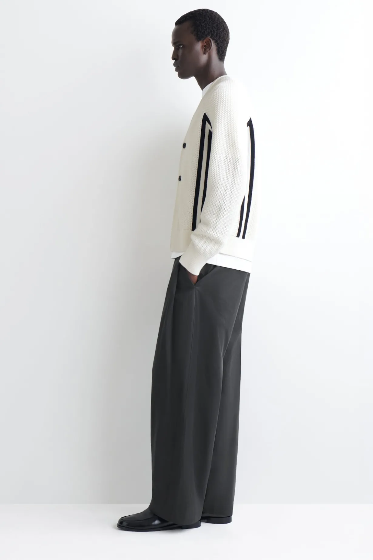 STRIPED OPEN-KNIT COTTON CARDIGAN