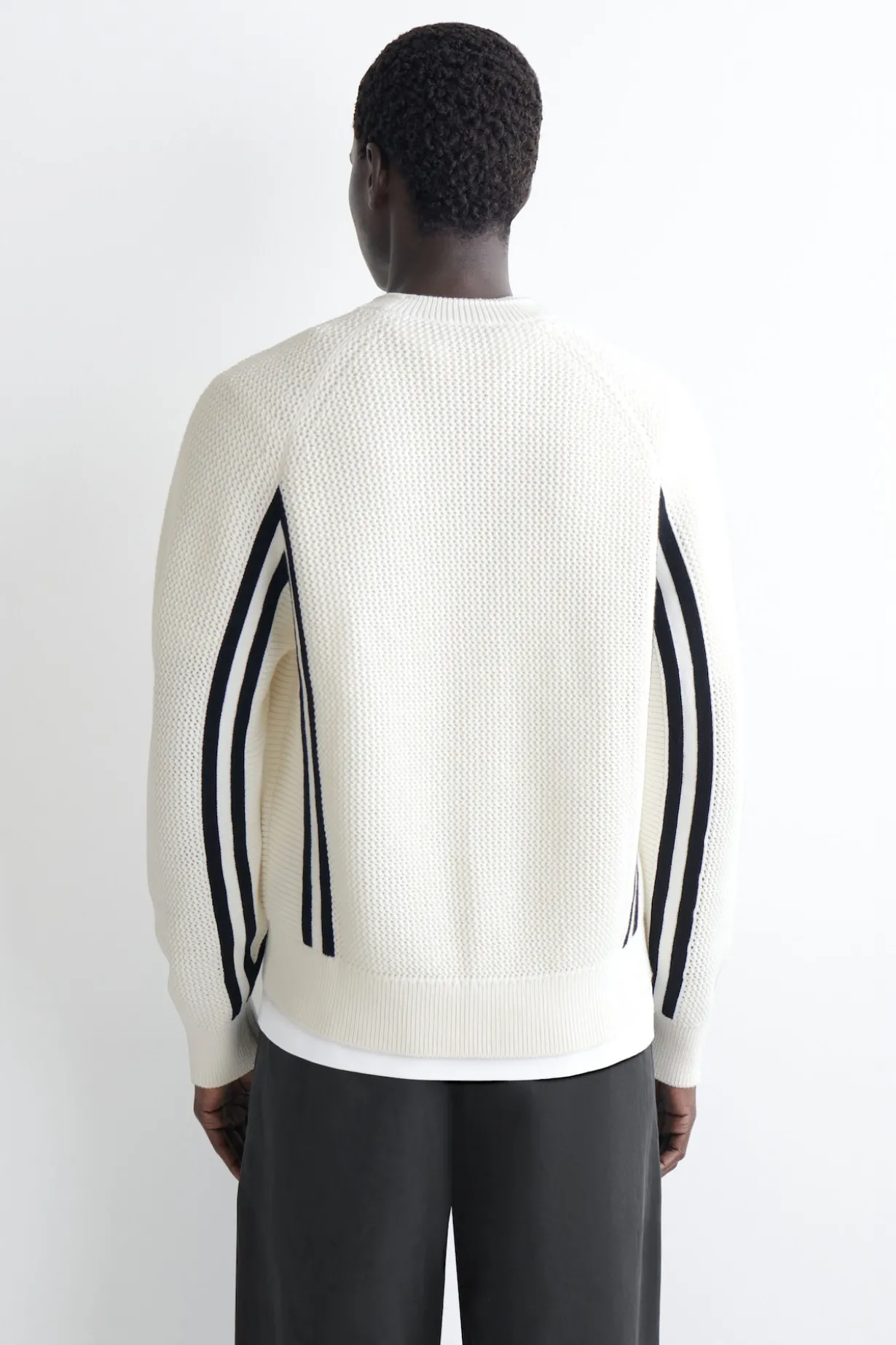 STRIPED OPEN-KNIT COTTON CARDIGAN