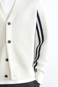 STRIPED OPEN-KNIT COTTON CARDIGAN