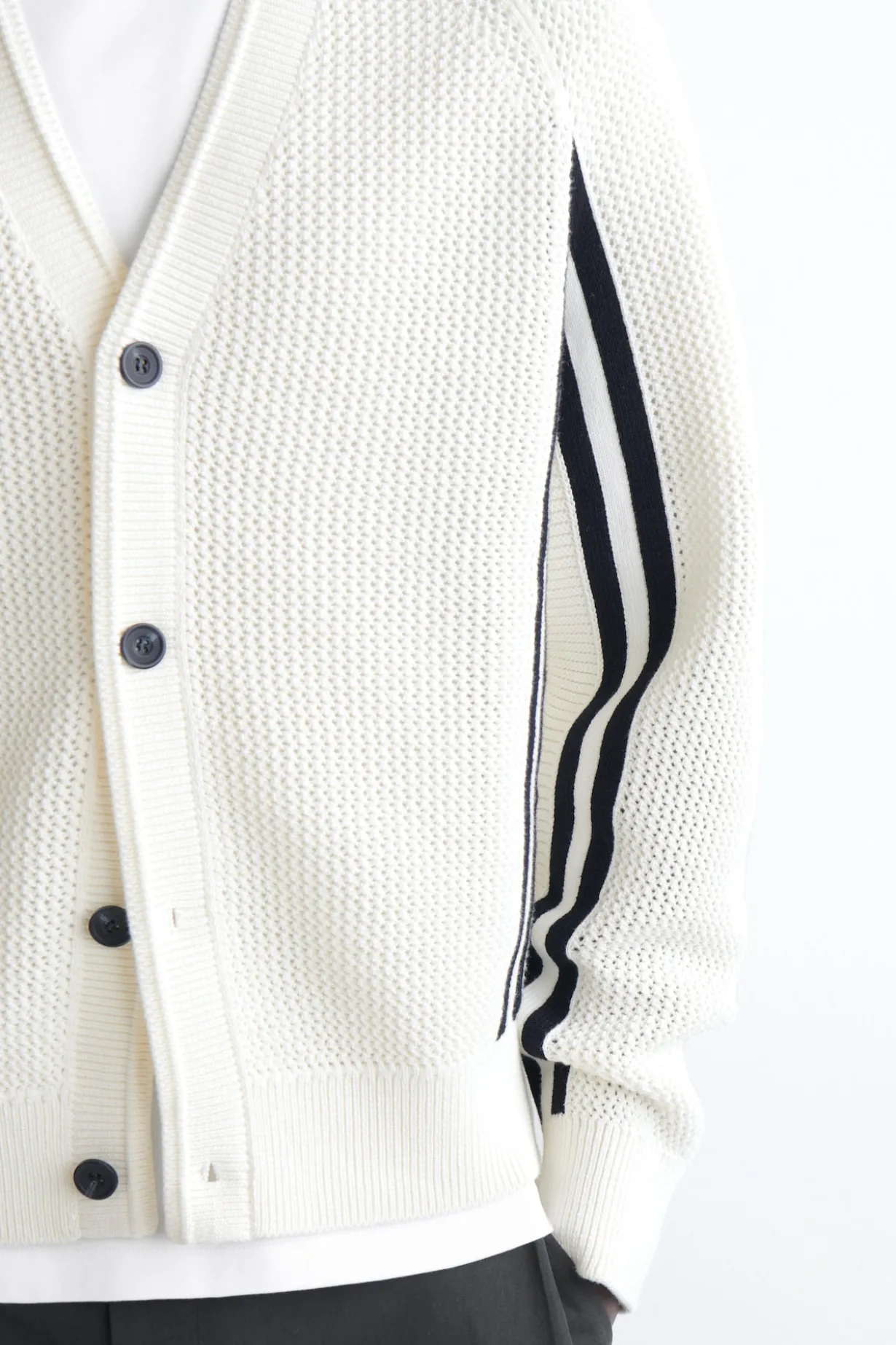 STRIPED OPEN-KNIT COTTON CARDIGAN