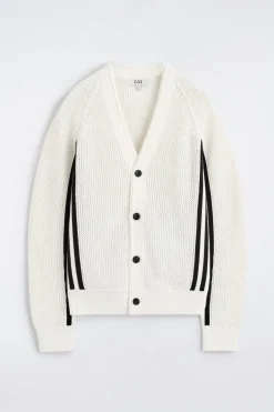 STRIPED OPEN-KNIT COTTON CARDIGAN