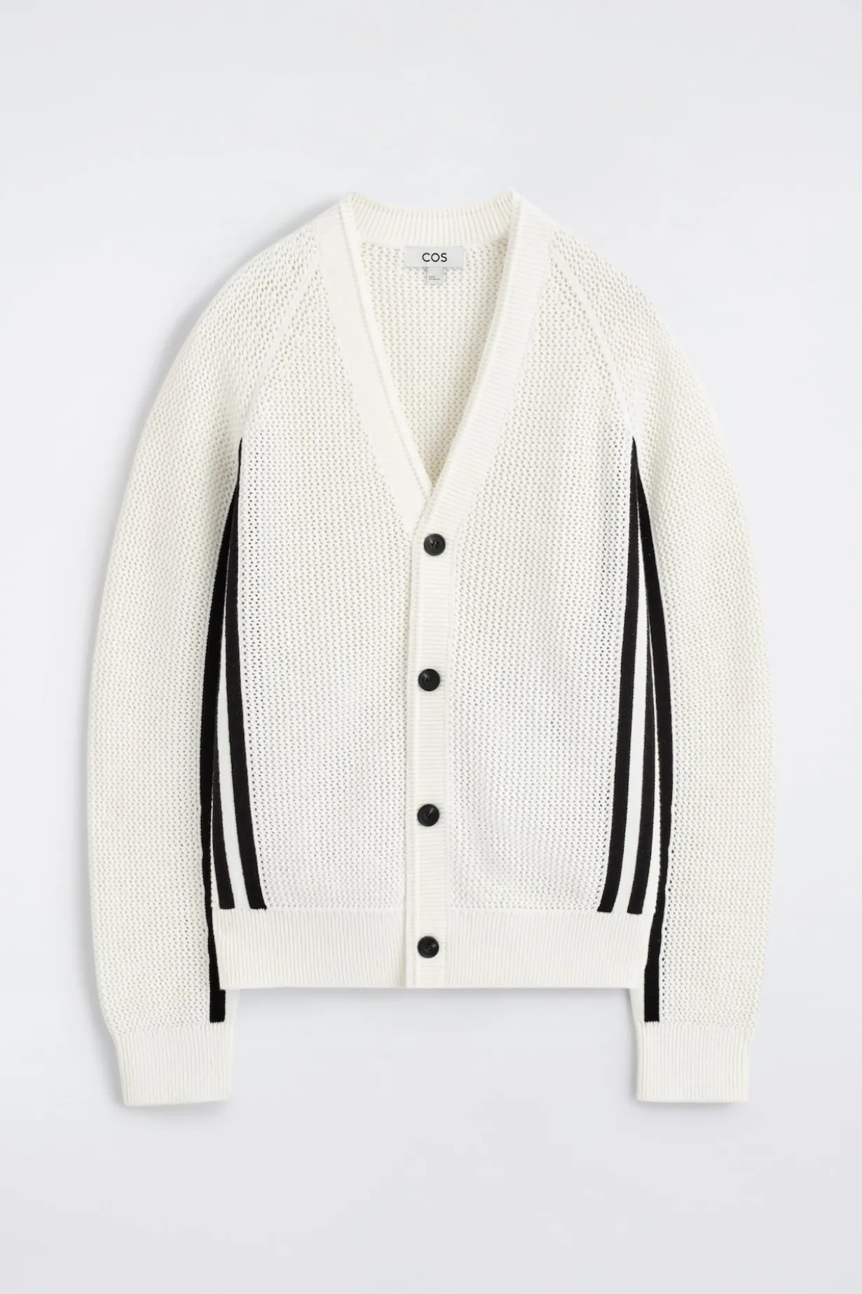 STRIPED OPEN-KNIT COTTON CARDIGAN