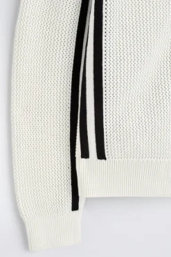 STRIPED OPEN-KNIT COTTON CARDIGAN