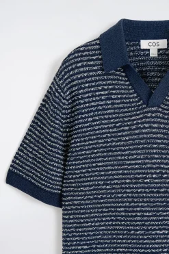 STRIPED OPEN-KNIT POLO SHIRT