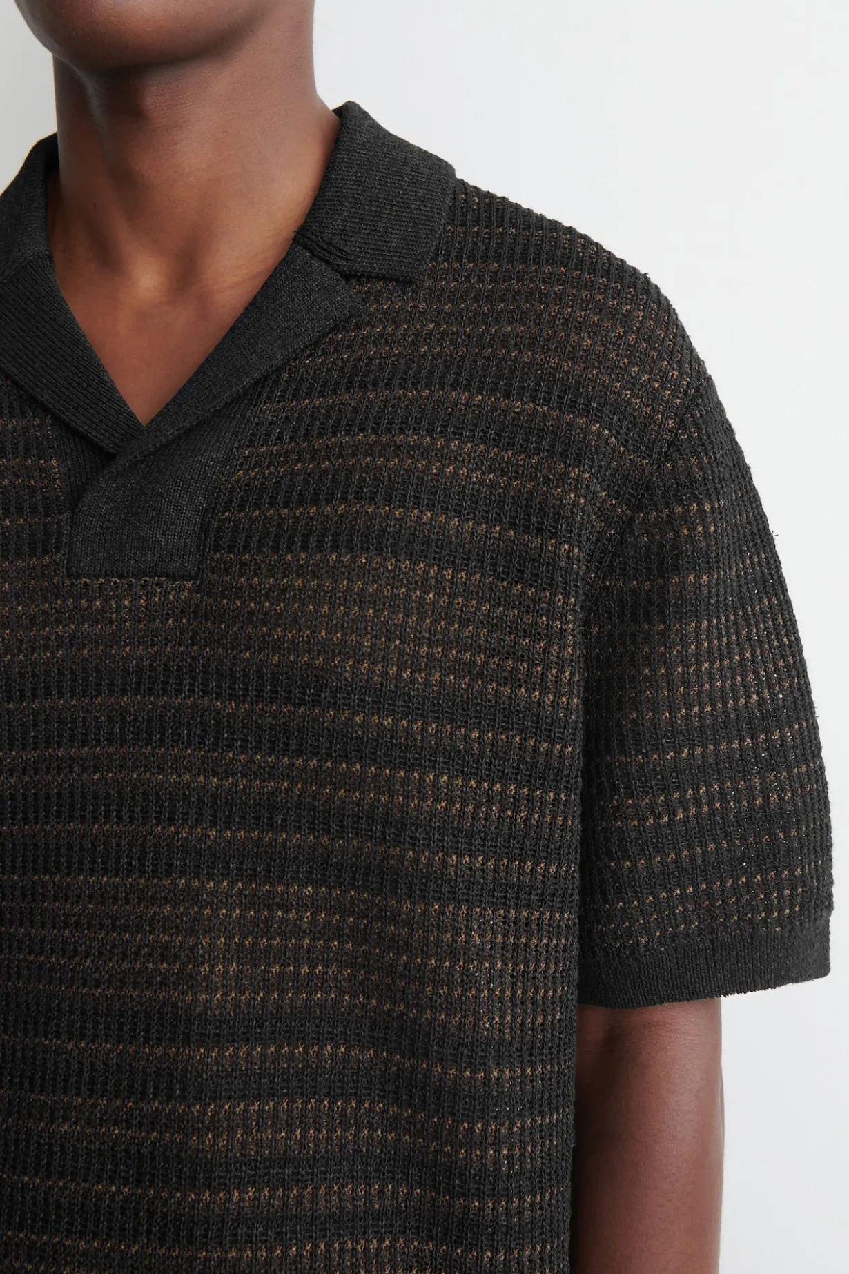 STRIPED OPEN-KNIT POLO SHIRT