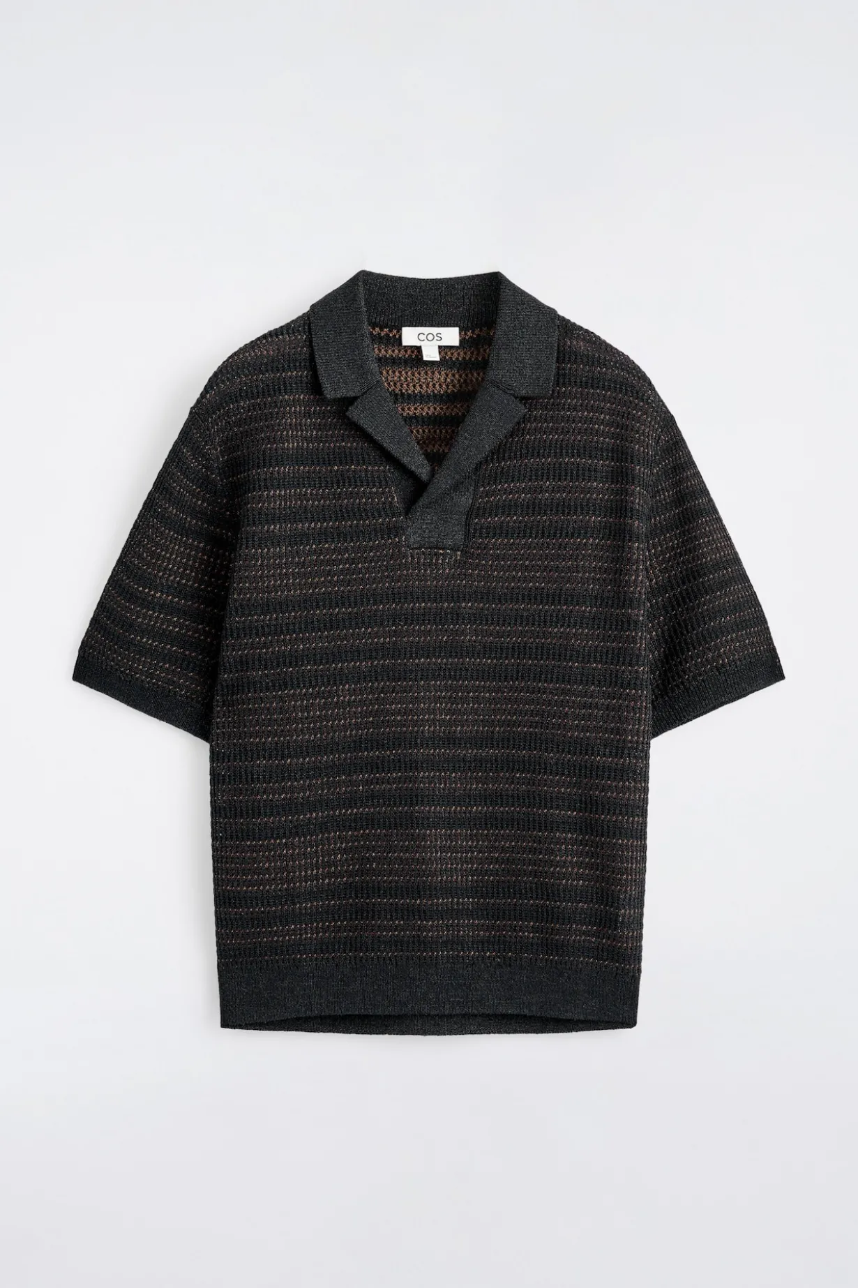 STRIPED OPEN-KNIT POLO SHIRT