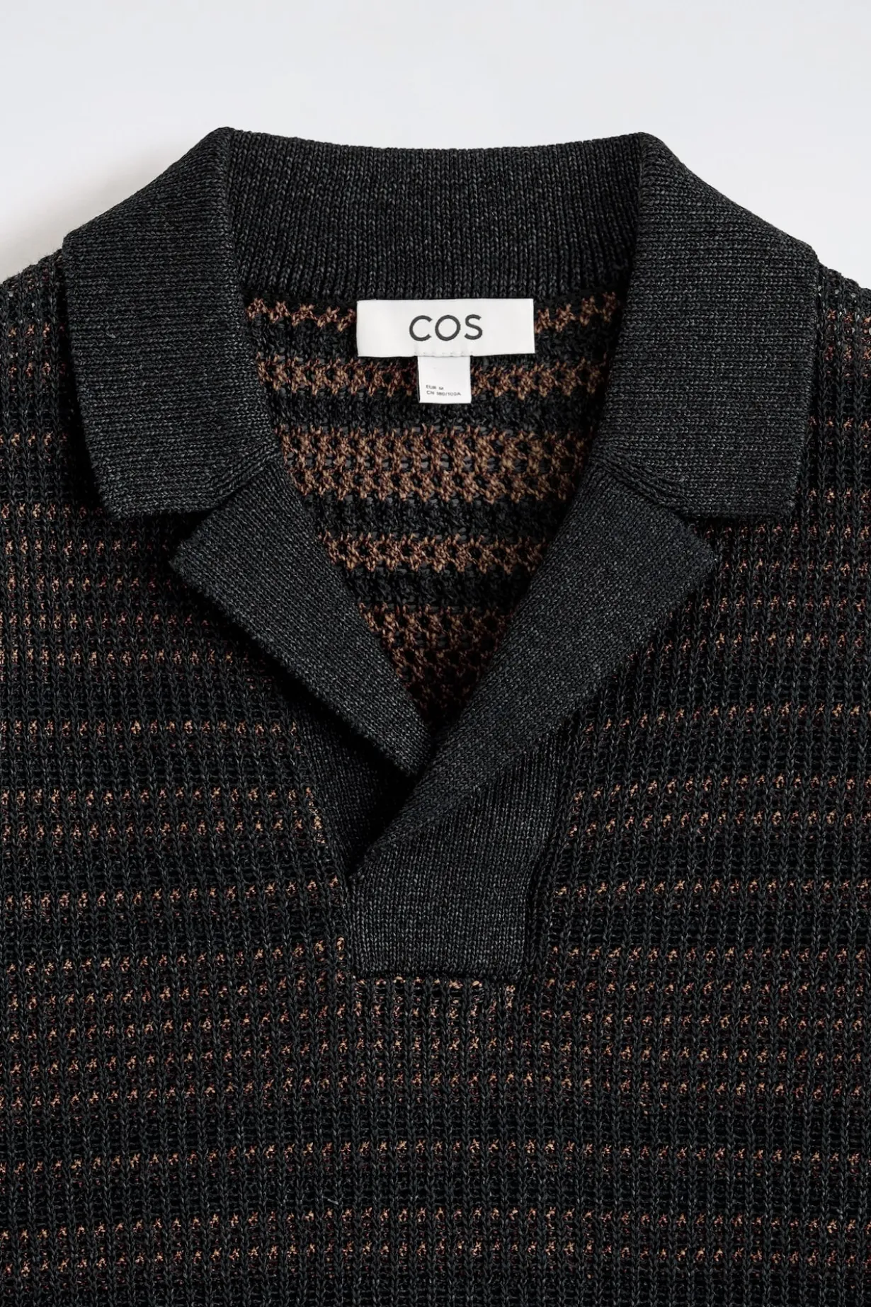 STRIPED OPEN-KNIT POLO SHIRT