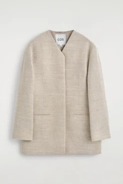 STRUCTURED COLLARLESS LINEN BLAZER