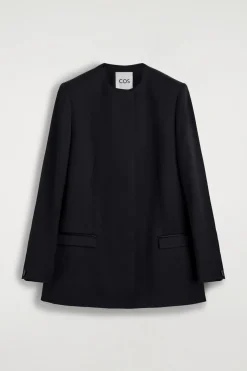 STRUCTURED COLLARLESS SATIN BLAZER