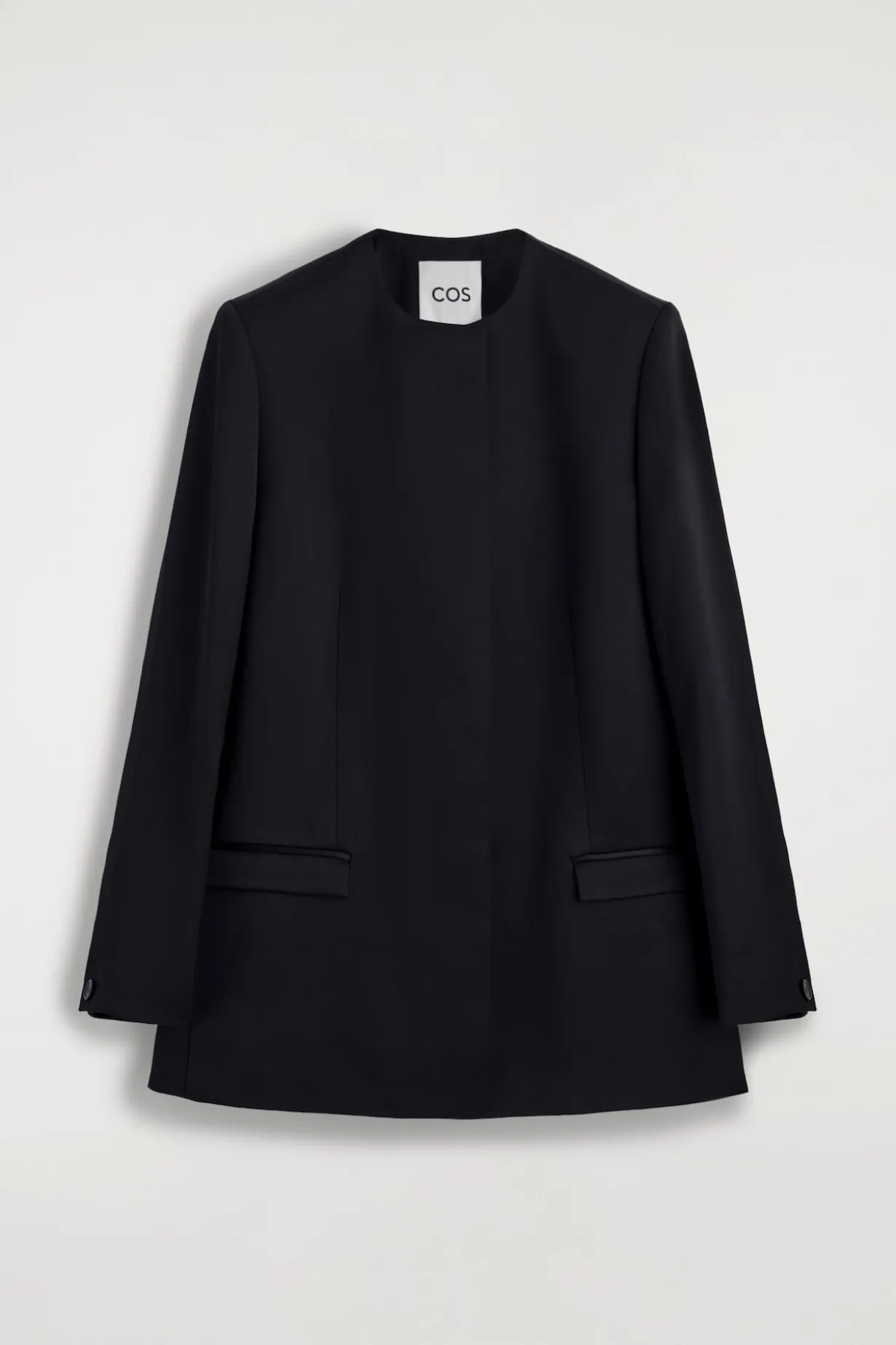 STRUCTURED COLLARLESS SATIN BLAZER