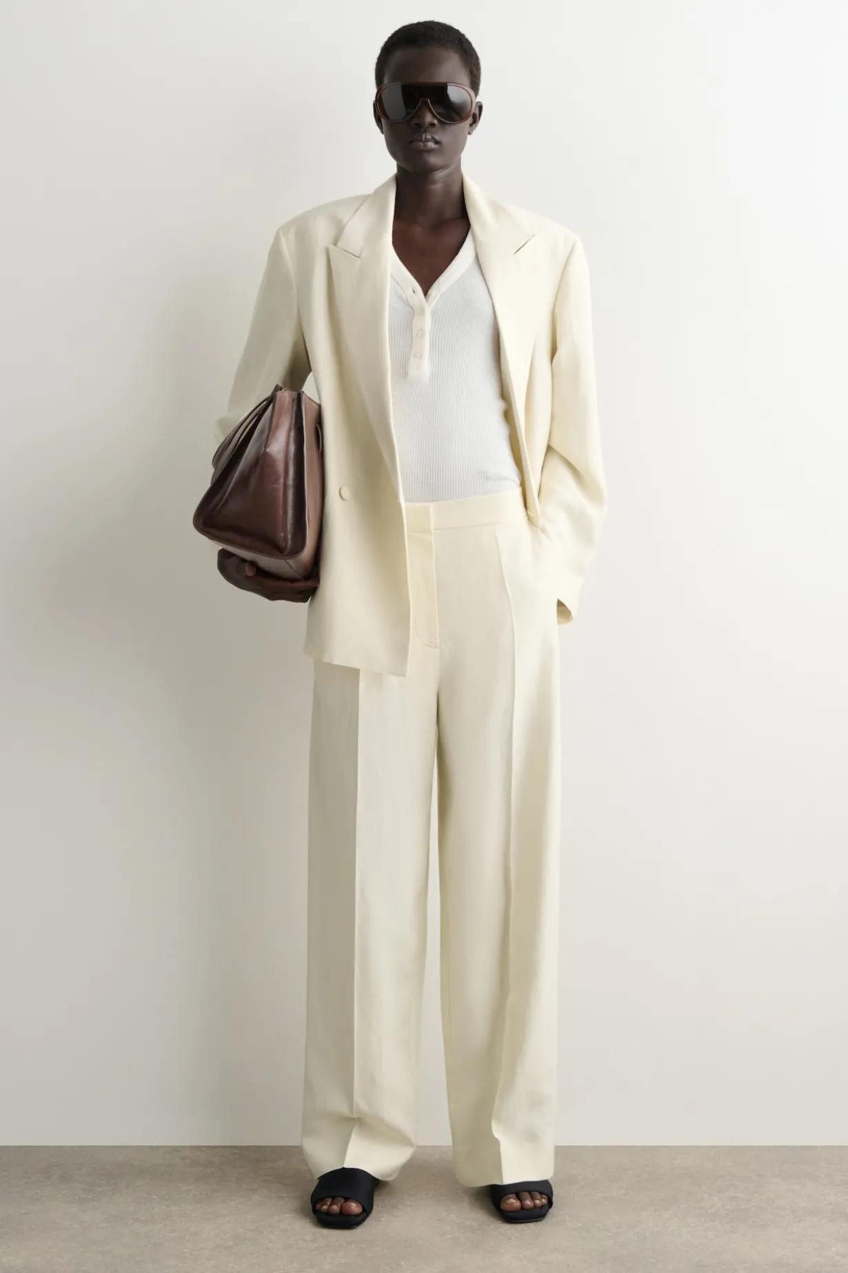 TAILORED LINEN-BLEND STRAIGHT-LEG PANTS