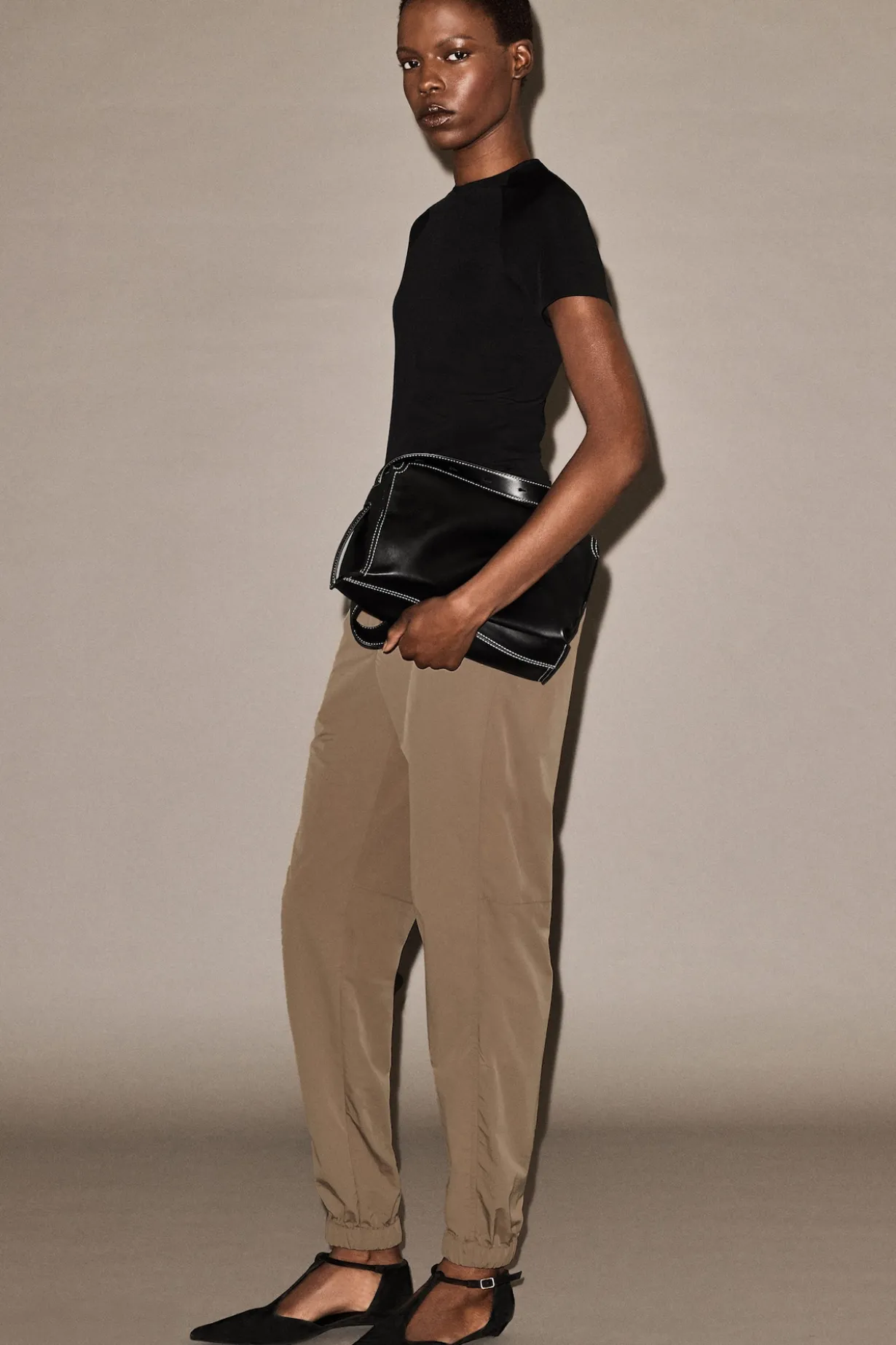 TECHNICAL NYLON BARREL-LEG PANTS